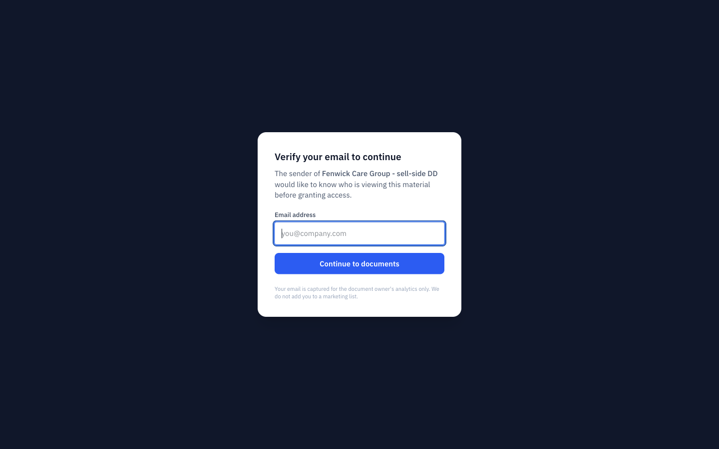 Beamprobe interface: Step one: the email gate