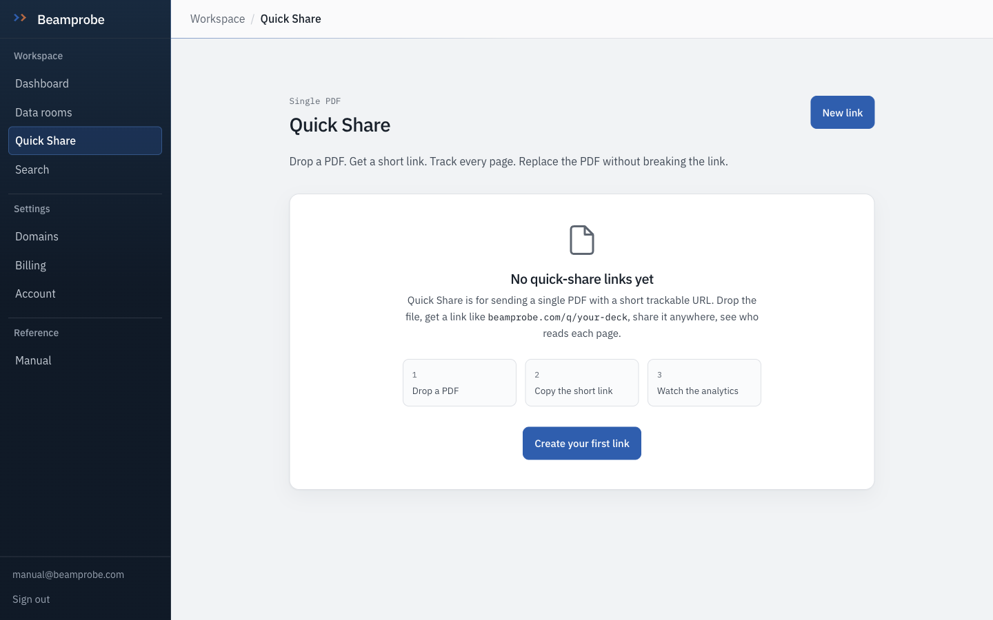 Beamprobe interface: Quick share, no room