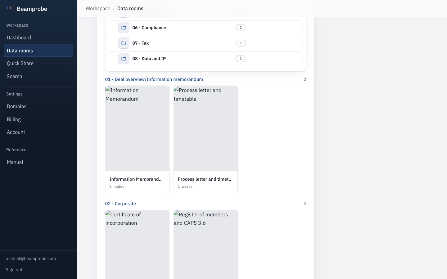 Beamprobe interface: Documents uploaded and counted