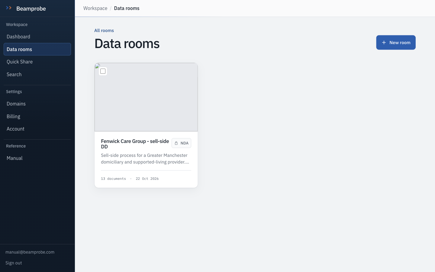 Beamprobe interface: Data rooms
