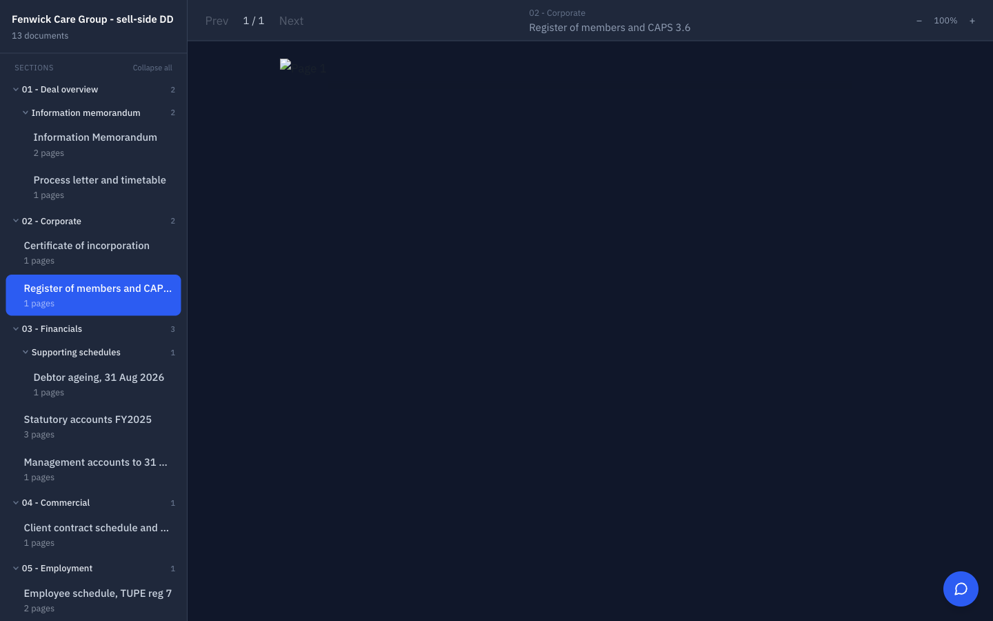 Beamprobe interface: Investor view, gated room
